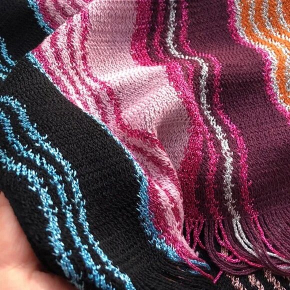 MISSONI 32% wool 24% viscose LUREX large fringe knit scarf multicolor - Picture 10 of 10